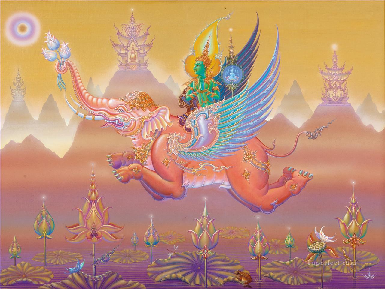 Travatimsa Heaven CK 仏教のインドラ油絵